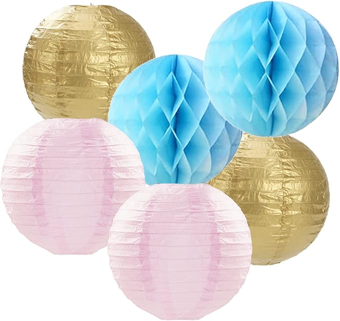 Pink Blue-Gold Party-Decorations Streamers Lanterns - Image 6