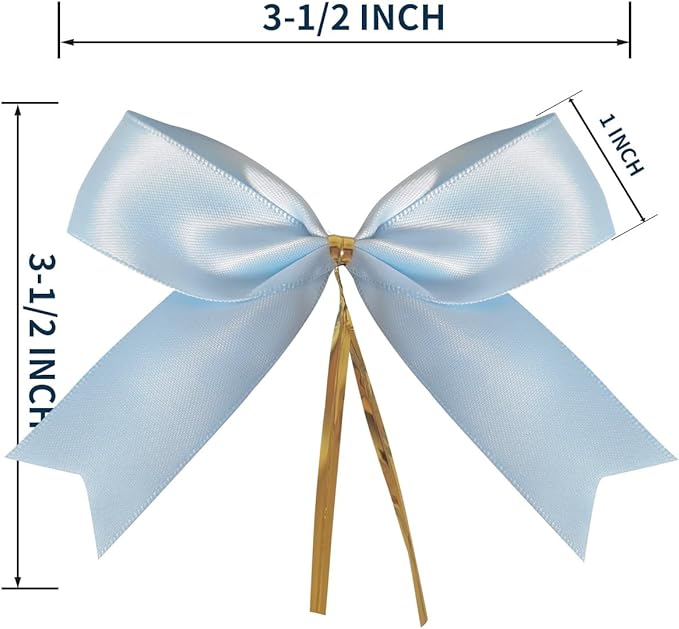 50pcs 3.5" Light Blue Satin Ribbon Bows Twist Ties Bows Wine Bows Tie - Image 3