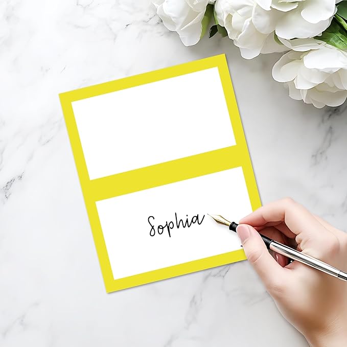 25 Pack Yellow Border Place Cards, Editable Name Cards - Image 3