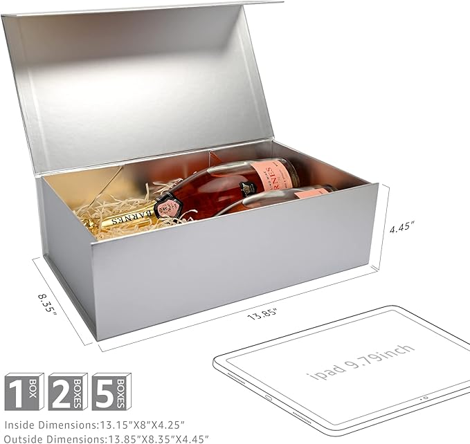 LIFELUM Gift Boxes with Lids, 5 Pack 13.85 x 8.35 x 4.45 inch Silver Gift Boxes - Image 5