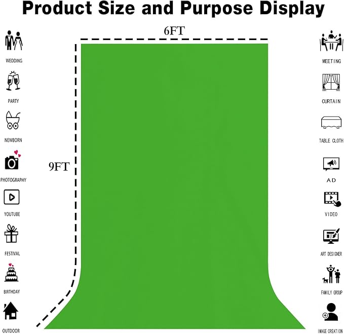 6x9FT Green Screen Backdrop Portable Solid Color Photography Background - Image 3