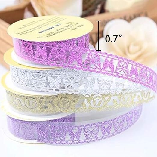 SallyFashion Washi Tape for Scrapbooking, 6 Roll Lace Pattern Glitter Tape in 6 - Image 2