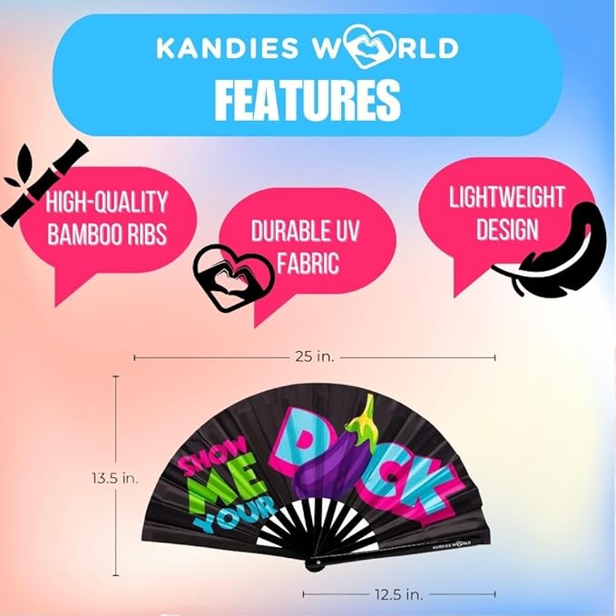 Kandies World UV Reactive Custom Festival Folding Hand Fan - Image 2