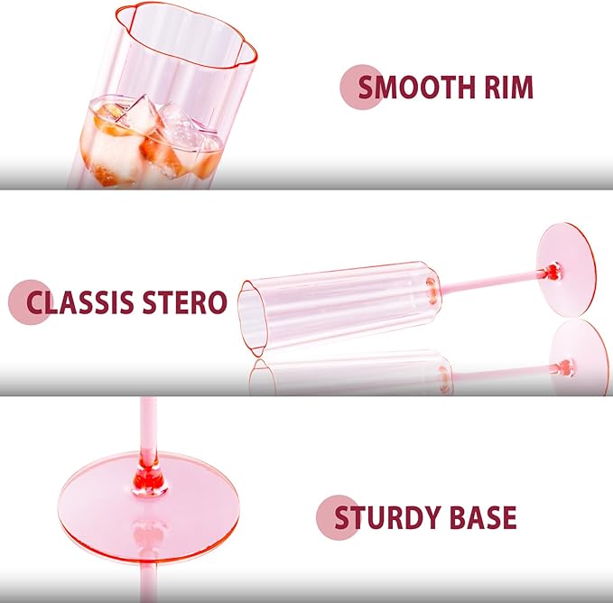 Ciaell 24 Pack Pink Plastic Champagne Flutes - 6 Oz Flower Wavy Champagne - Image 3