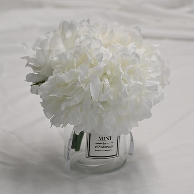 LADADA Artificial White Peony and Glass vase Decoration, Glass Bottle Set by LADADA