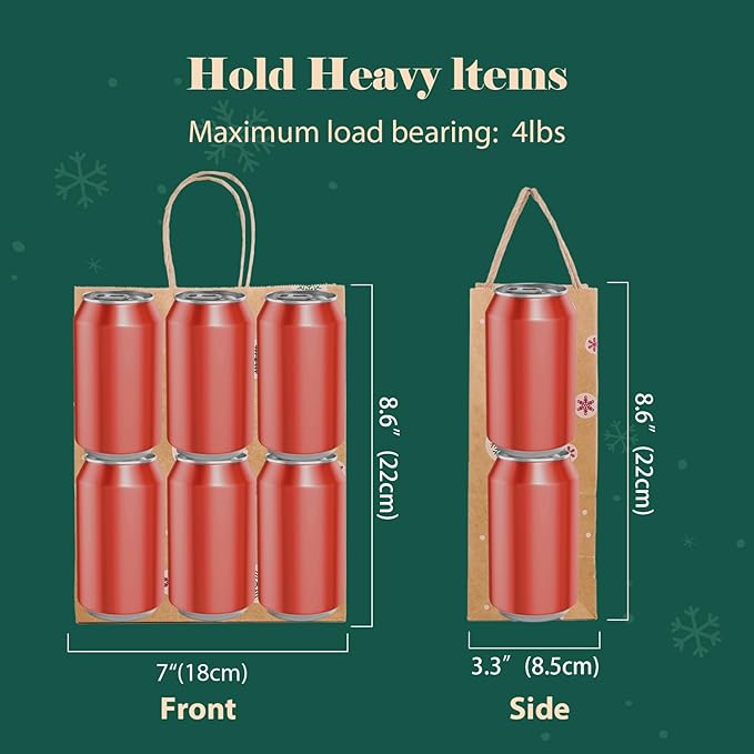 MESHA Christmas Gift bags 24Pcs 8.6x7x3.3'' Kraft Paper Bags - Image 2