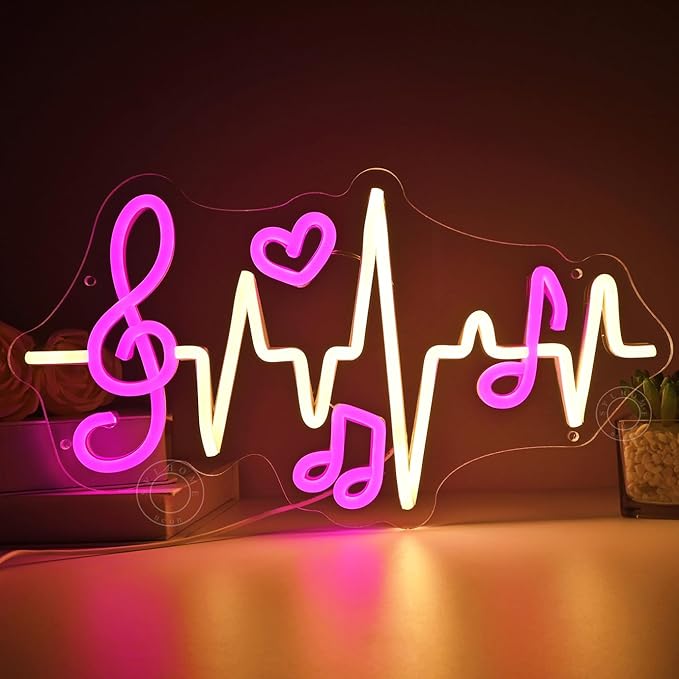 SYLHOME Led Neon Light Sign Music Note Wall Decor Sign Heartbeat Music Room - Image 2