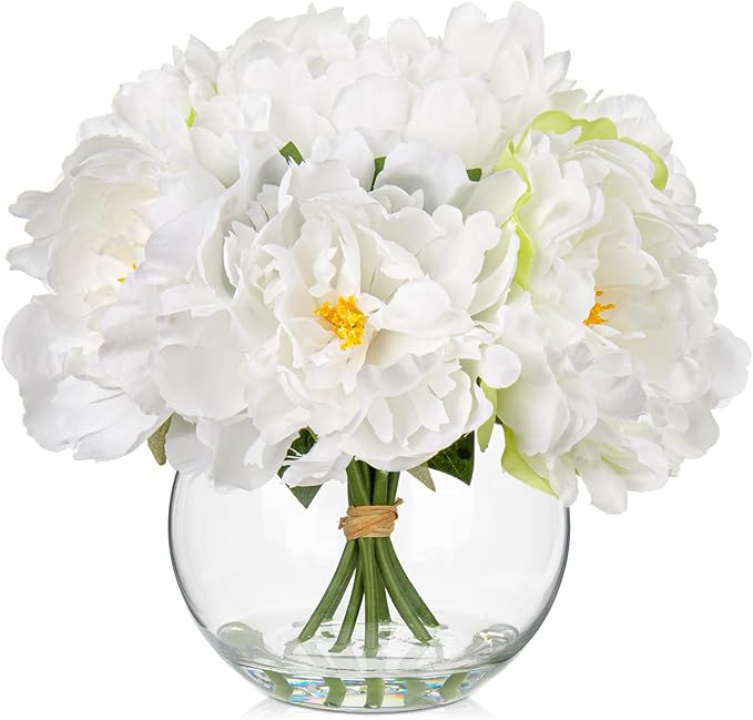 Fake Flowers in Vase White Peonies Artificial Flowers Real Touch Faux Flowers by Hollyone