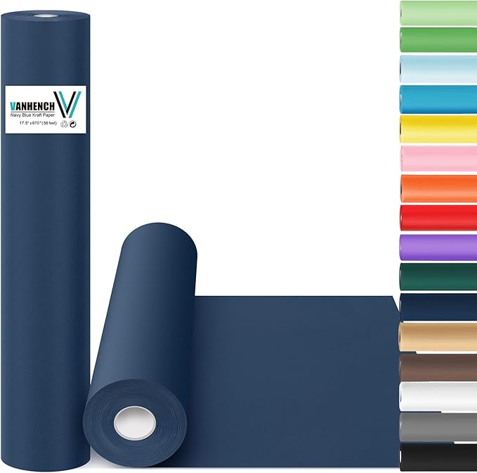 Vanhench Navy Blue Wrapping Paper 17.5"×963", Birthday/Fathers Day Wrapping by Vanhench