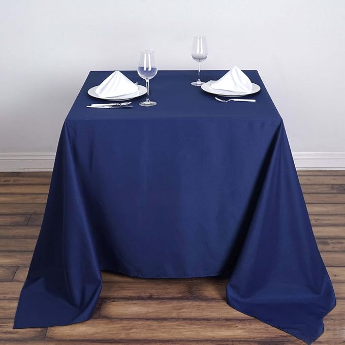 Efavormart 90" Navy Blue Wholesale Linens Polyester Square Linen Tablecloth by efavormart