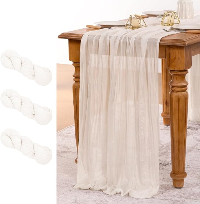 MLMW 3 Pack Ivory White Table Runner Cheesecloth Boho Gauze Rustic Cheese Cloth by MLMW