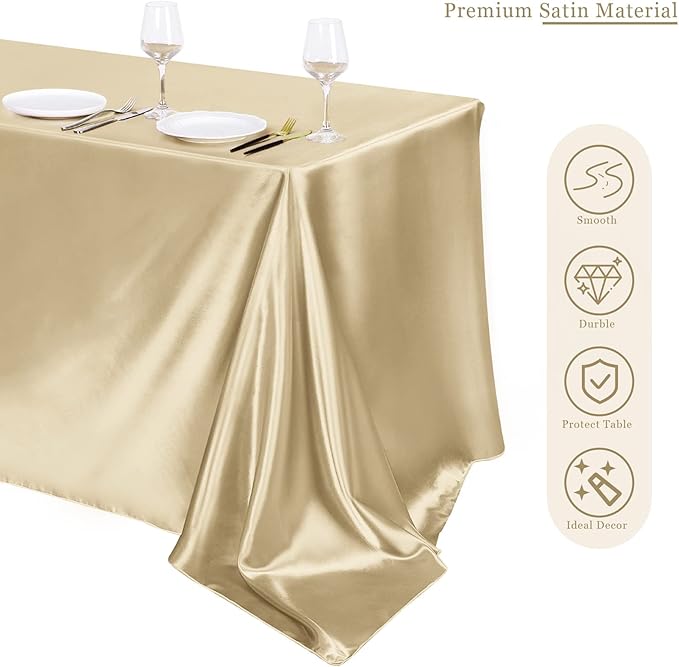 TURSTIN 4 Packs Champagne Satin Tablecloth 102 x 58 Inch Overlay Satin Table - Image 4
