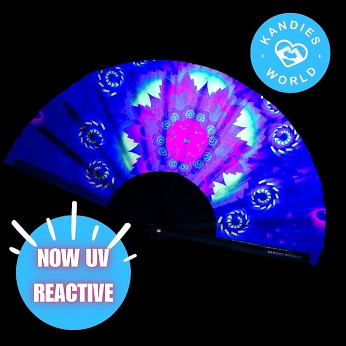 Kandies World UV Reactive Custom Festival Folding Hand Fan - Image 4
