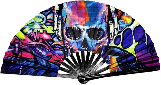 2 Pack Large Folding Rave Fan for Women/Men Holographic Festival Bamboo Clack - Image 3