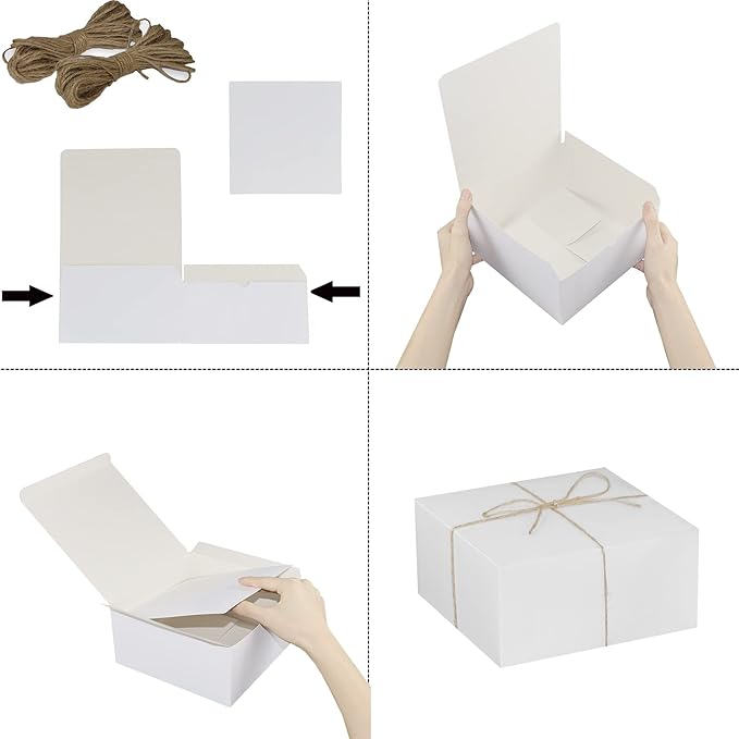 Xxcxpark 16 PCS White Gift Boxes 8x8x4 Inches, Decorative Party Favor Kraft - Image 4