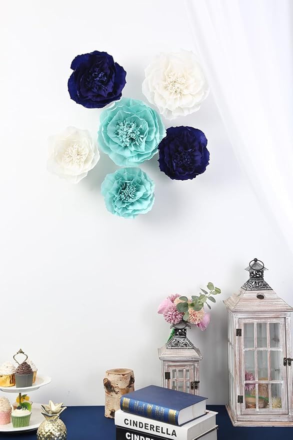 Paper Flower Decorations for Wall, Baby Boy Nursery Wall Decor, Bridal Shower - Image 3