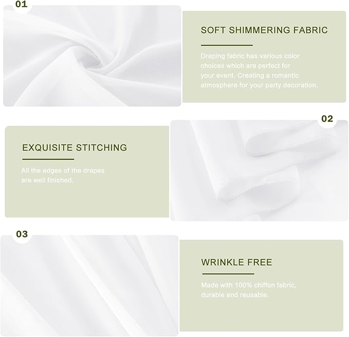 Wedding Arch Draping Fabric 29" x 18 FT White Sheer Chiffon Outdoor Curtain - Image 4