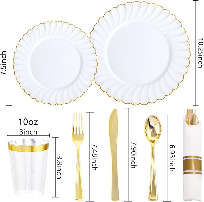 YOUBET 350PCS Gold Scalloped Plastic Plates - Image 2
