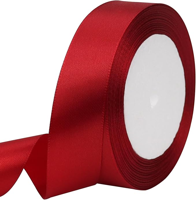 Deep red Solid Satin Ribbon 1 Inch 25 Yards Solid Polyester Fabric Ribbon by Riunbb