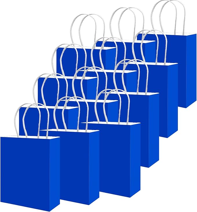 qiqee 50-Packs Gift Bag with Handles Bulk Diamond Blue Paper Bags Multiple Uses - Image 2