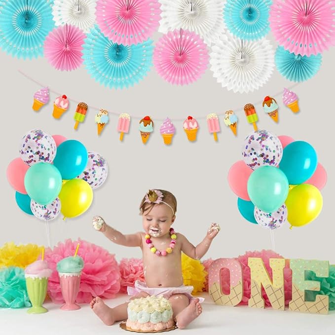 He or She Gender Party Supplies Blue Pink White Hanging Honeycomb Round Paper - Image 5
