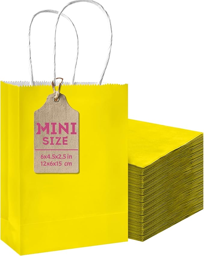 qiqee 50-Packs Bright Yellow Paper Gift Bags by Qiqee