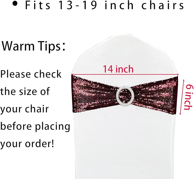 10 Pcs Sequin Chair Sashes Stretch Chair Bands Spandex Polyester Bows - Image 2