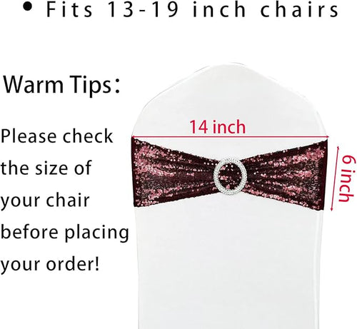 10 Pcs Sequin Chair Sashes Stretch Chair Bands Spandex Polyester Bows - Image 2