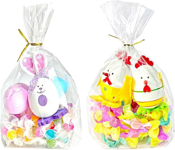 PigPotParty Cellophane Treat Bags 7"x10", 100 Pack Clear Goodie Bags, 3.2" by PigPotParty