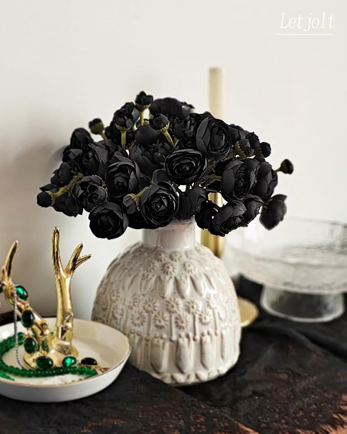 Letjolt Ranunculus Artificial Flower 18 Pcs Black Silk Ranunculus Wedding - Image 2