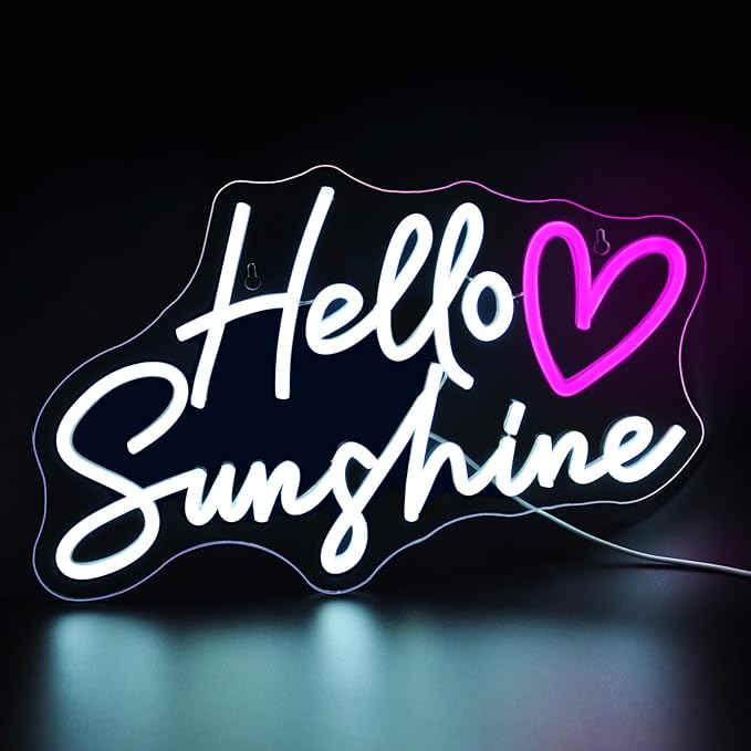 Hello Sunshine Neon Signs for Wall Decor White LED Neon Sign for Room Neon by HSJNJKFUNEONSIGN