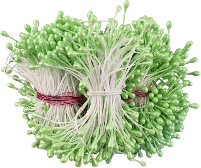 HAHIYO 700Pcs 3mm Light Green Pearl Double Head Flower Stamen Pistil Hand-Made by HAHIYO