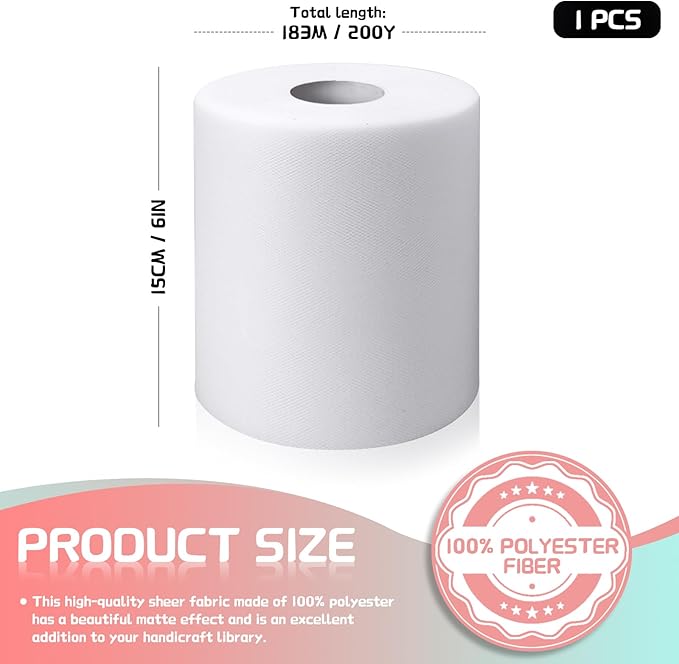 6" x 200 Yards White Tulle Fabric Rolls - Image 2