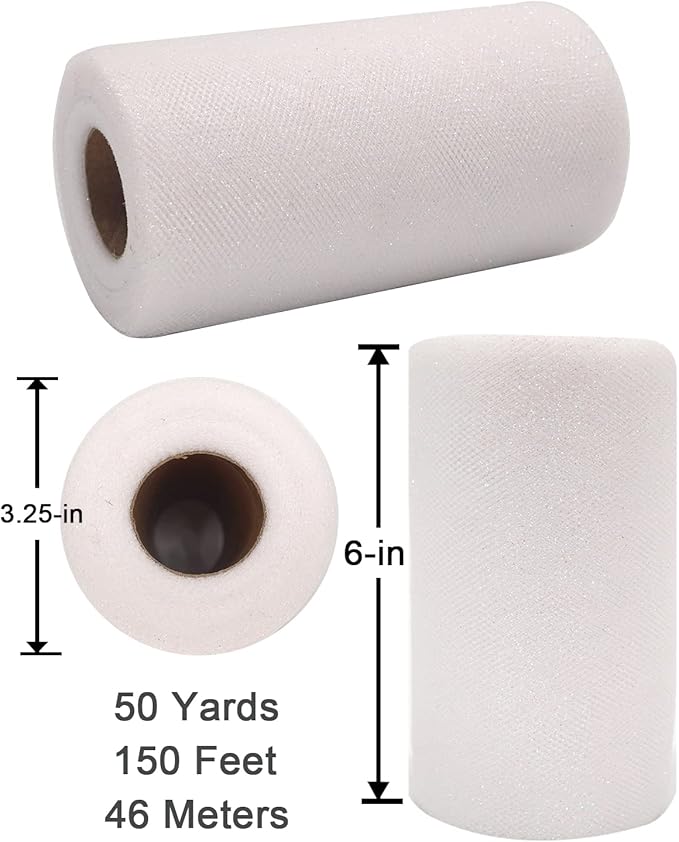 Glitter Tulle Fabric Rolls, 6 Inch 50 Yards Sparkling Spool Ribbon Sequin - Image 3