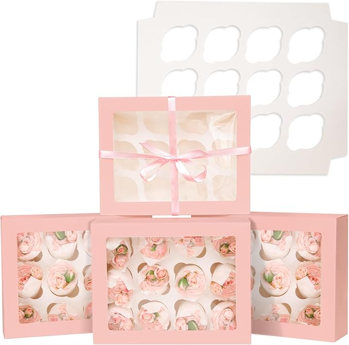 Bakepacker Auto-pop up 12 Cupcake Containers 6-Packs Pink Cupcakes Carrier by Bakepacker