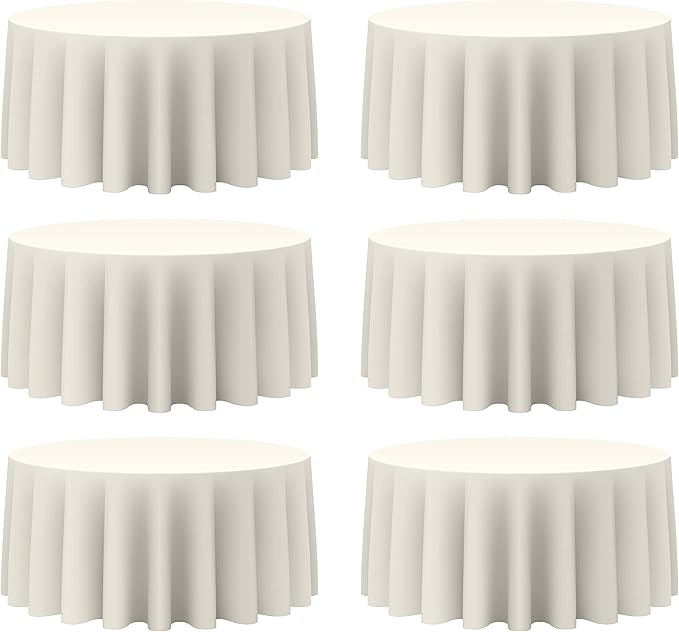 BRILLMAX 6 Pack Ivory Round Tablecloths 132 Inch by BRILLMAX
