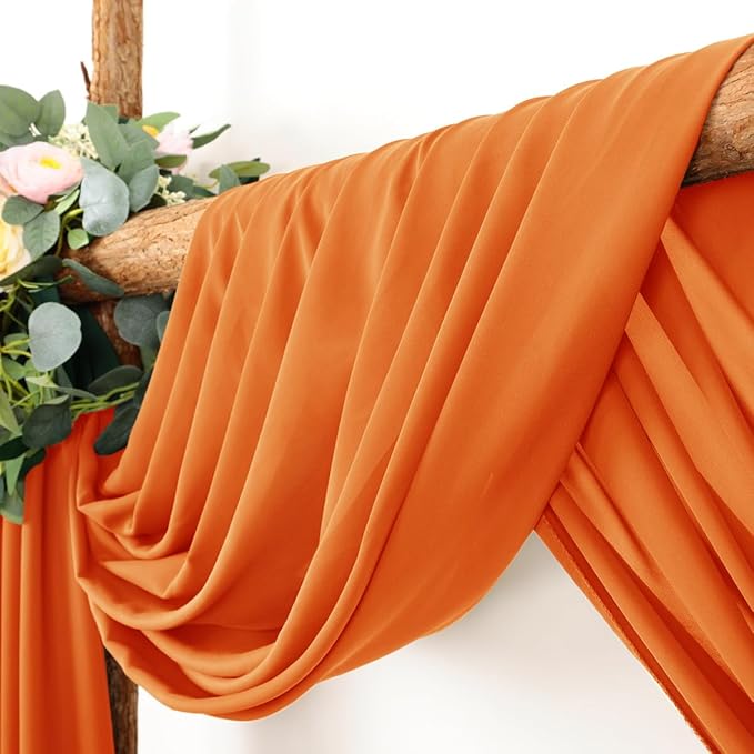 Wedding Arch Draping Fabric 2 Panels 30'' x 18FT Orange Sheer Chiffon Arch - Image 2