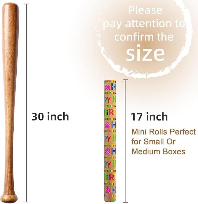 Yarcony Kraft Birthday Wrapping Paper Mini Roll, Gift Wrapping Paper, - Image 3