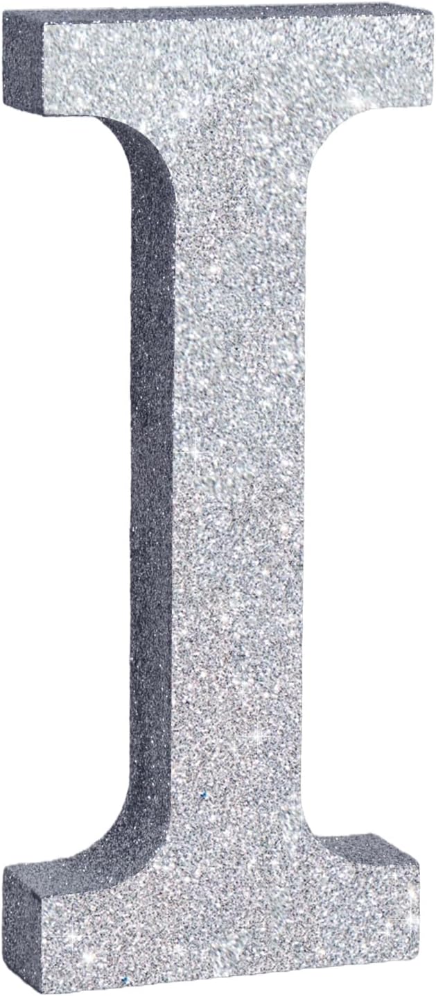 TONIFUL 8 Inch Silver Glitter Letter I Table Centerpiece A-Z Silver Birthday by TONIFUL