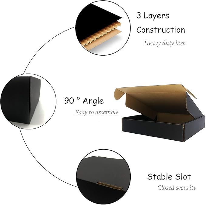 24 Pack 10 x 10x 2 Inches Shipping Boxes，Black 3 Layers Corrugated Cardboard Box - Image 6