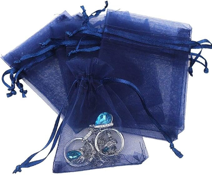 Wudygirl 100PCS Organza Bags 5X7 inch Navy Blue - Image 3