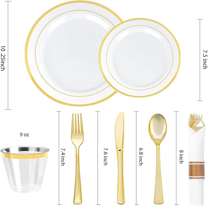 BESTVIP 700PCS Gold Plastic Dinnerware Set - Image 2