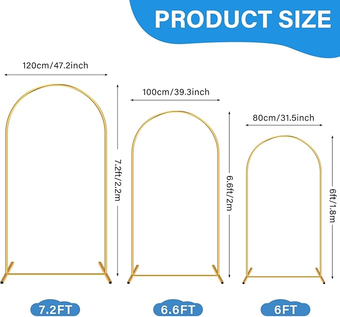 Heavy Duty Metal Arch Backdrop Stand, 6FT Set of 2 Stable Gold Arch Stand - Image 5