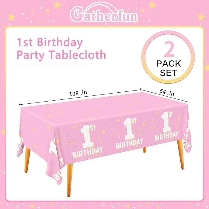 Gatherfun Baby Girl Party Supplies Set: 1st Birthday Decorations, Includes - Image 2