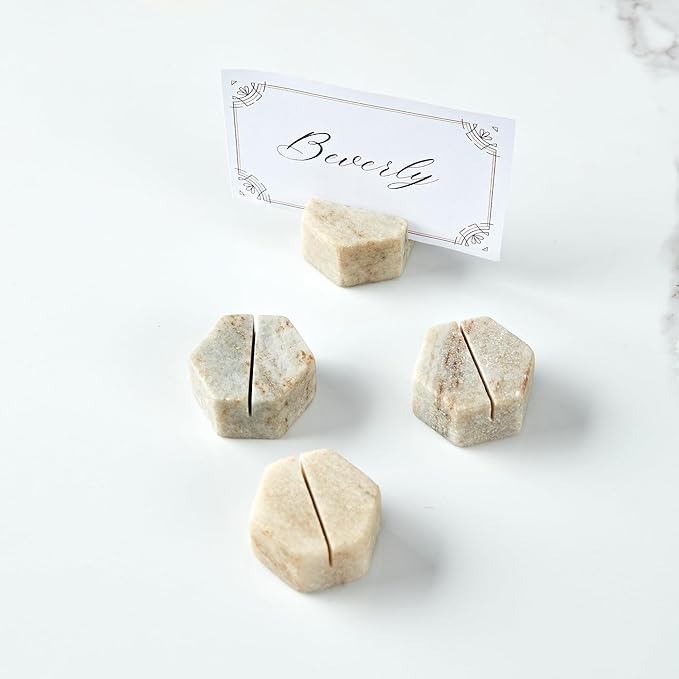 Marble Hexagon Place Card Holders, Unique Design Handmade Photo Display - Image 2