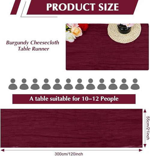 10 Pack Wine red Cheesecloth Table Runner -21*120Inch Long Boho Wedding Table - Image 2