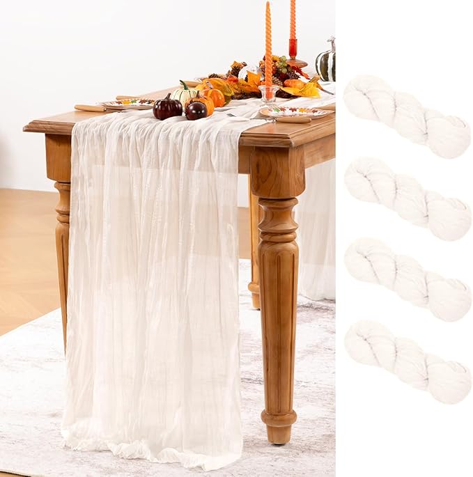 Ivory White Cheesecloth Table Runner 4 Pack Fall Table Runners Boho Gauze 120 by DeZerlor