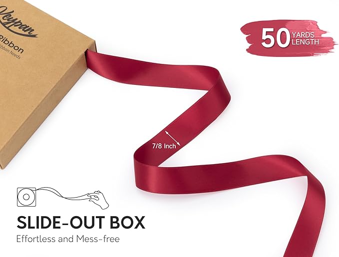 Burgundy Satin Ribbon 7/8 Inch x 50 Yards Double-Faced Ribbons - Image 2
