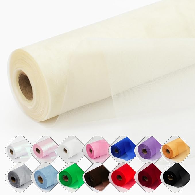 Crystal Organza Fabric Tulle 11 Inch by 50 Yards Sheer Tulle Rolls by ICOSHOW