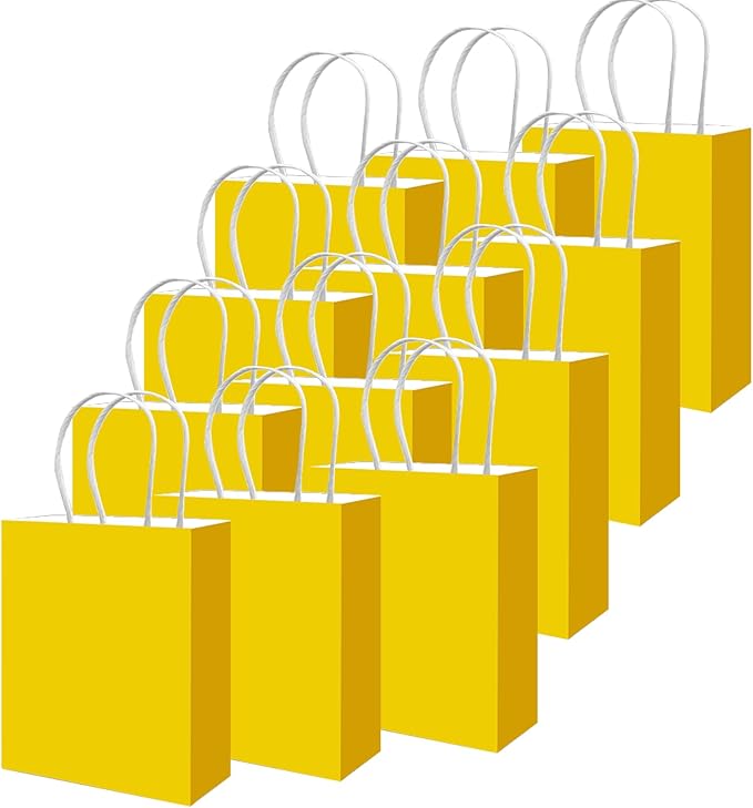 qiqee 50-Packs Gift Bag with Handles Bulk Bright Yellow Paper Bags Multiple Uses - Image 2
